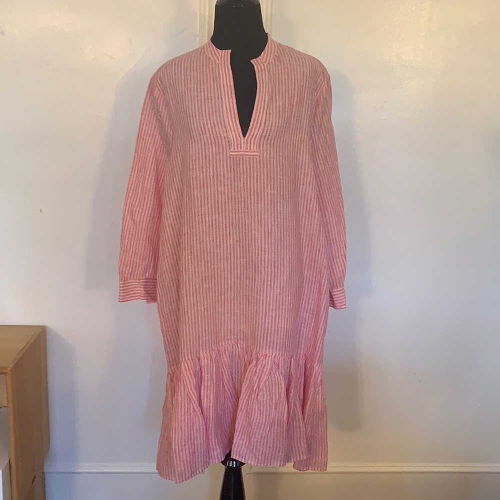 Nordstrom Signature Pink/White Linen Dress, L